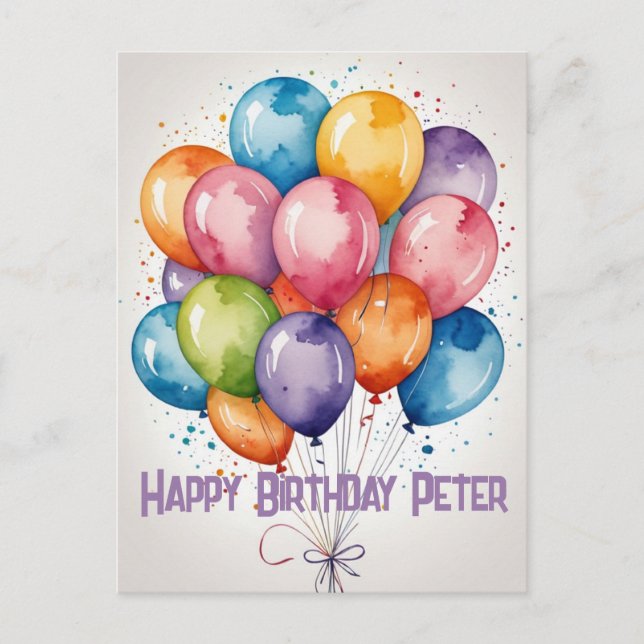 Custom Happy Birthday balloons invite postcard (Front)