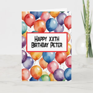 Custom Happy Birthday balloons WATERCOLOR Card