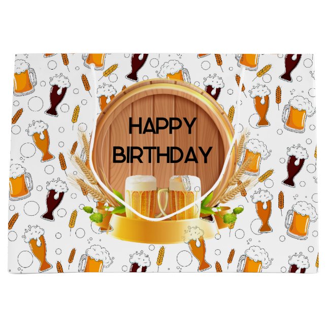 Custom Happy Birthday Beer  Large Gift Bag (Front)