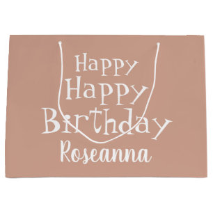 Custom Happy Birthday Beige Large Gift Bag