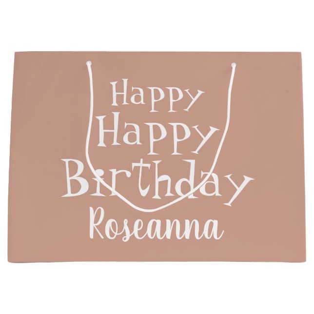Custom Happy Birthday Beige Large Gift Bag (Front)