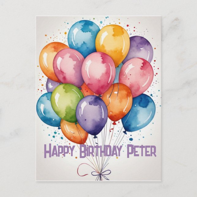 Custom Happy Birthday bunch balloons party invite Postcard (Front)
