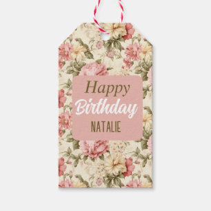 Custom Happy Birthday Cute floral Retro artwork Gift Tags