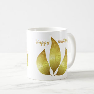 Custom Happy birthday golden ornaments leaves Coffee Mug