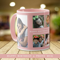 Custom Happy Birthday Grandma 6 Photo Collage Pink