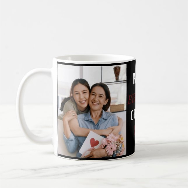 Custom Happy Birthday Grandma Photo Collage Pink Coffee Mug (Left)