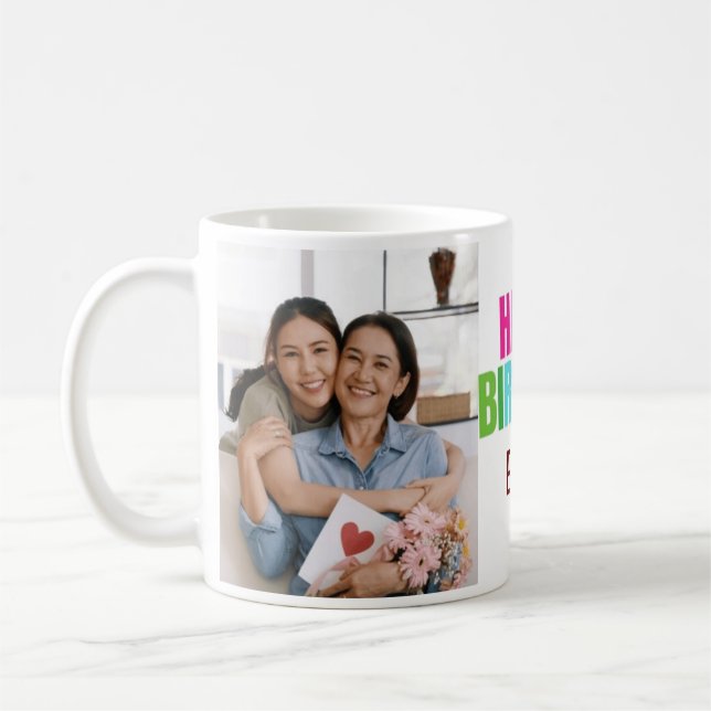 Custom Happy Birthday Grandma Photo Collage Pink Coffee Mug (Left)
