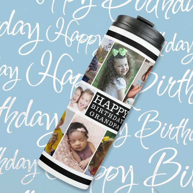 Custom Happy Birthday Grandpa 15 Photo Collage Thermal Tumbler (grandparents gifts for birthday photo collage gift thermal tumbler)