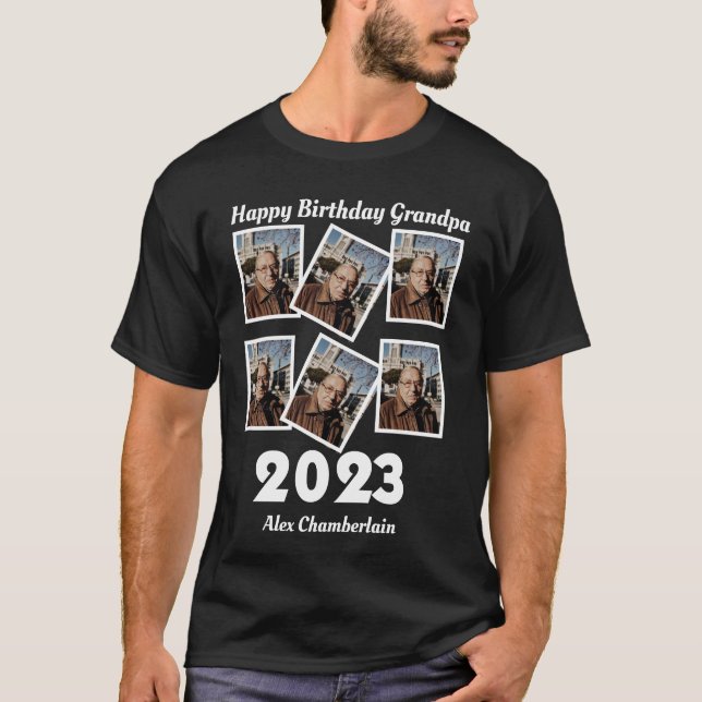 Custom Happy Birthday Grandpa 2023 6 Photo T-Shirt (Front)
