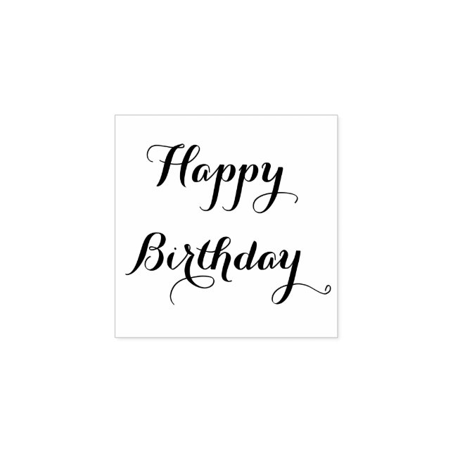 Custom Happy Birthday Greeting Elegant Script Wood Rubber Stamp (Imprint)