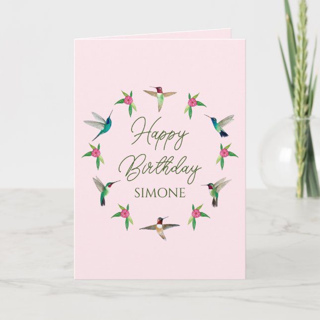 Custom Happy Birthday Hummingbirds  Card (Front)