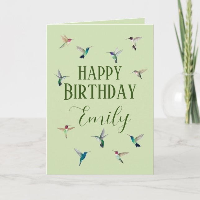 Custom Happy Birthday Hummingbirds  Card (Front)