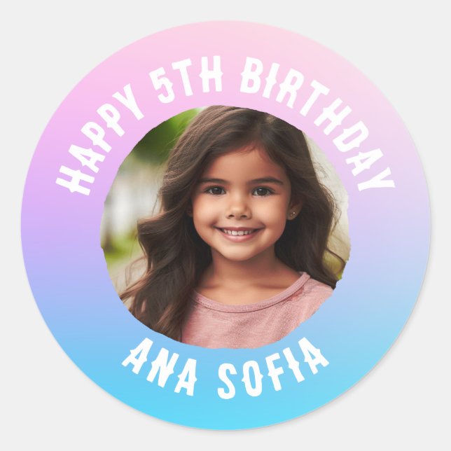 Custom Happy Birthday Name Any Age Pastel Gradient Classic Round Sticker (Front)