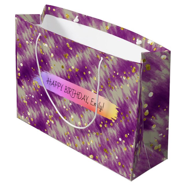 Custom Happy Birthday Personalised Feminine Girly Large Gift Bag (Back Angled)