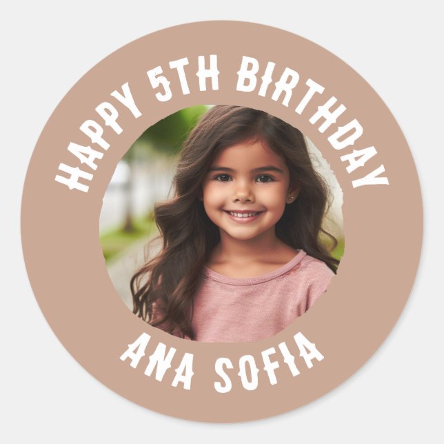 Custom Happy Birthday Personalised Name Any Age Classic Round Sticker (Front)