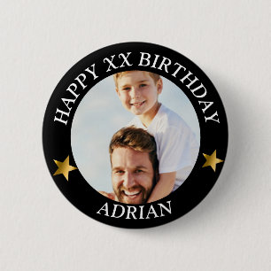 Custom Happy Birthday Photo and Age Name 6 Cm Round Badge