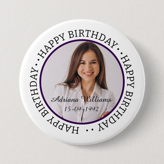 Custom Happy Birthday Photo and Age Name Button (Front)