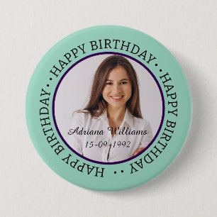 Custom Happy Birthday Photo and Age Name Button