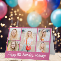 Custom Happy Birthday Photo Collage Cute Pink