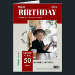 Custom Happy Birthday Photo Magazine Cover Card<br><div class="desc">Celebrate a special birthday in a unique and unforgettable way with our Custom Birthday Photo Magazine Cover Card. This creative and editable design mimics a real magazine cover, allowing you to upload a personal photo and fully customise the headlines and inside message for the guest of honour. Whether you're celebrating...</div>
