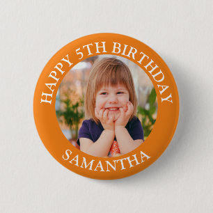 Custom Happy Birthday Photo Name Age  6 Cm Round Badge