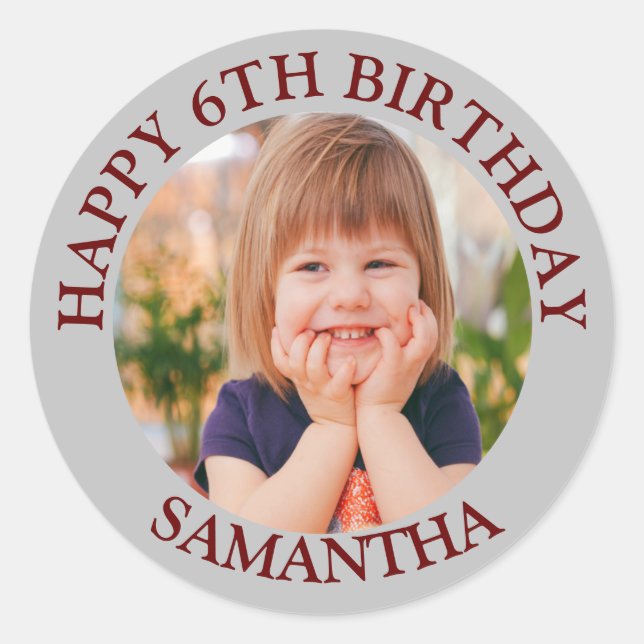 Custom Happy Birthday Photo Name Age  Classic Round Sticker (Front)