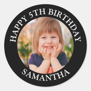 Custom Happy Birthday Photo Name Age Classic Round Sticker