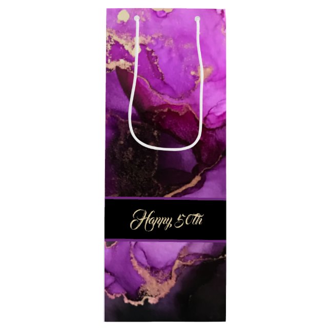 Custom Happy Birthday Purple Black Gift Bag (Front)