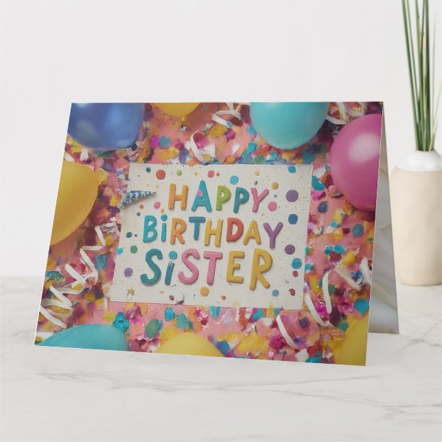 Custom Happy Birthday Sister Greeting Card (Front)