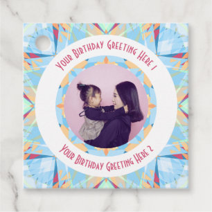 Custom Happy Birthday Star Blue Photo Greeting Favour Tags