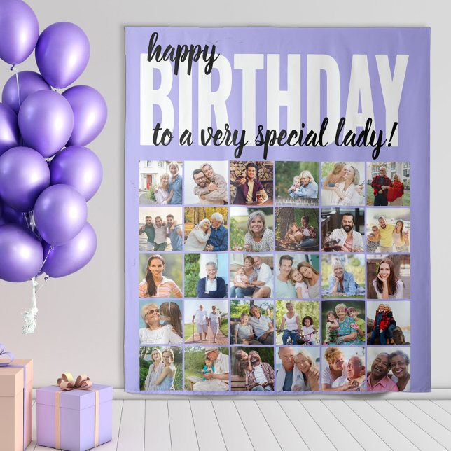 Custom Happy Birthday to .. 30 Photo Collage Lilac Tapestry (Creator Uploaded)