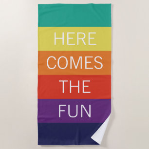 Custom Happy Bright Sunny Summer Stripes Pattern Beach Towel