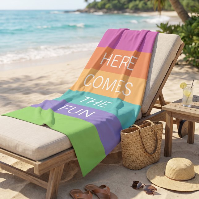 Custom Happy Bright Sunny Summer Stripes Pattern Beach Towel (Creator Uploaded)