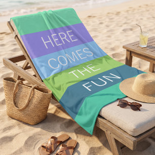 Custom Happy Bright Sunny Summer Stripes Pattern Beach Towel