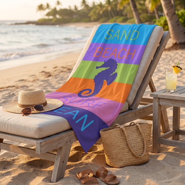 Custom Happy Bright Sunny Summer Stripes Pattern Beach Towel (Creator Uploaded)