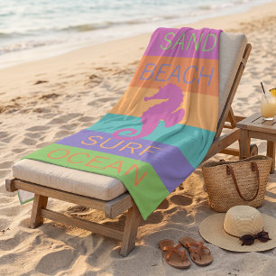 Custom Happy Bright Sunny Summer Stripes Pattern Beach Towel