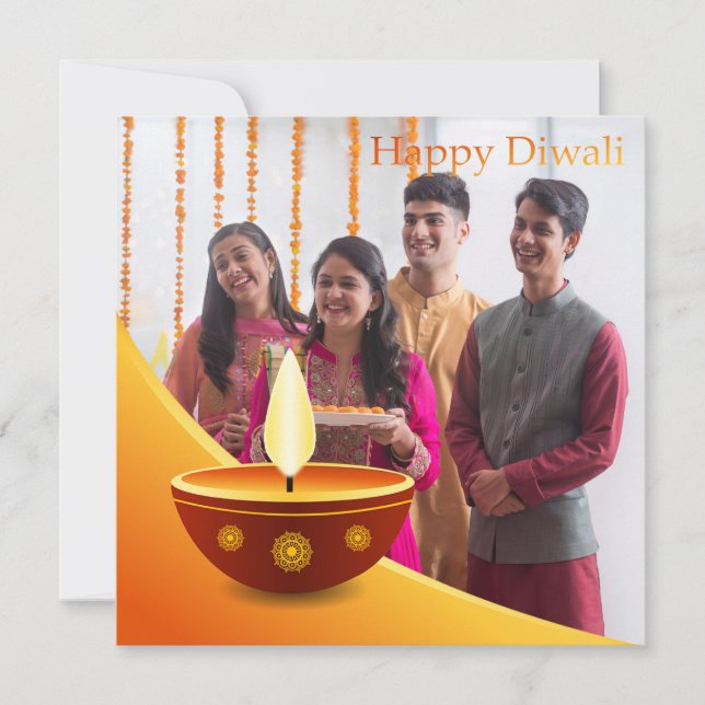 Custom Happy Diwali Festival of Light Family Photo Holiday Card (Front)