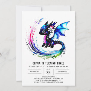 Custom Happy Dragon Digital Girl Birthday Invitation