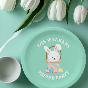 Custom Happy Easter Bunny Party Pastel Green Paper Plate