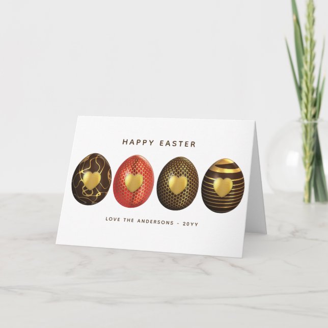 Custom Happy Easter Card - EGGS Brown Gold Ornate (Front)