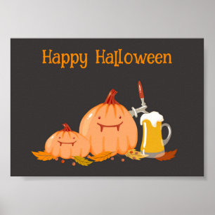 Custom Happy Halloween Pumpkins & Beer Poster