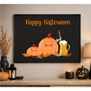 Custom Happy Halloween Pumpkins & Beer Poster