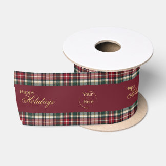 Custom Happy Holidays And Business Logo Satin Ribbon