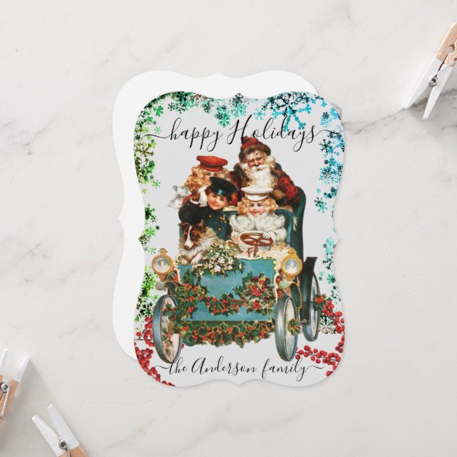 Custom Happy Holidays Chic Rustic Vintage Ephemera (Front/Back In Situ)