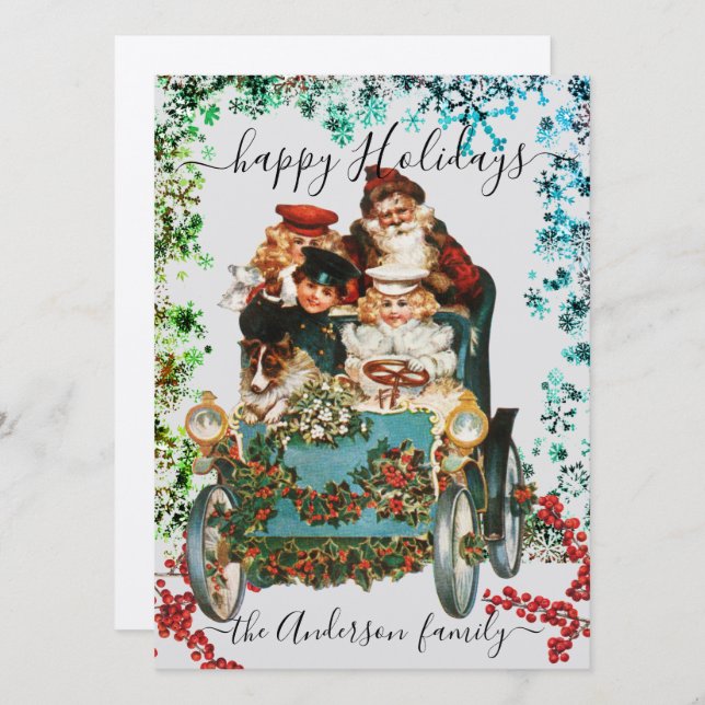 Custom Happy Holidays Chic Rustic Vintage Ephemera Card (Front/Back)