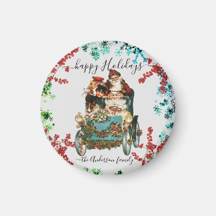 Custom Happy Holidays Chic Rustic Vintage Ephemera Magnet