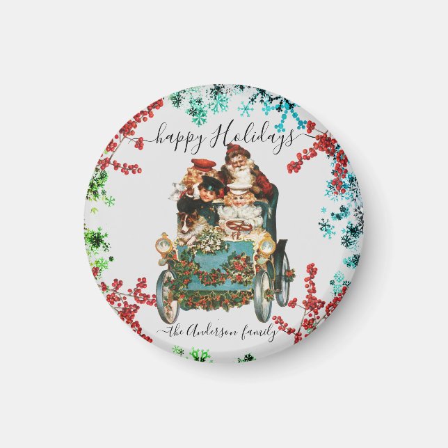 Custom Happy Holidays Chic Rustic Vintage Ephemera Magnet (Front)