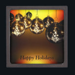 Custom Happy Holidays Christmas Ornaments Gift Box<br><div class="desc">The yellow,  orange and brown of this keepsake gift box bring warmth and holiday cheer,  and you can change the text to a custom message,  a name,  or the year. A gift box that can be used as a jewellery,  or knick-knack box after the holidays are over.</div>