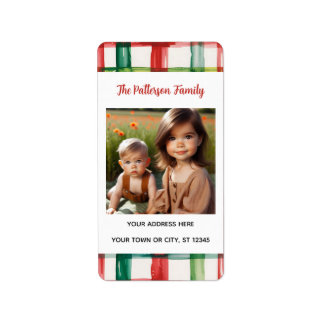 Custom Happy Holidays Fun Plaid Red Green Photo Label
