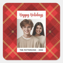 Custom Happy Holidays Fun Plaid Red Green Photo